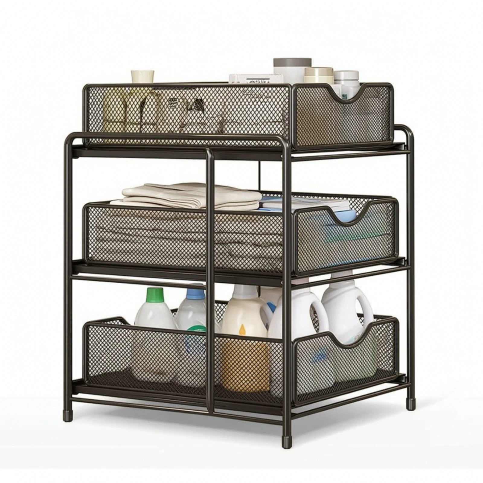 Under-Sink Storage Rack Space-Saving Under-Sink Organizer Organizer with Pull-out Baskets Heavy Duty for Bathroom, Laundry Room