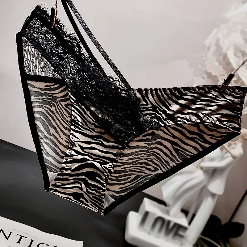 Luxury Thin Lace Underwear Sexy Zebra Leopard Silky Comfortable Women\'s Briefs Pure Cotton Crotch Low Waist Fashion Panties 2024