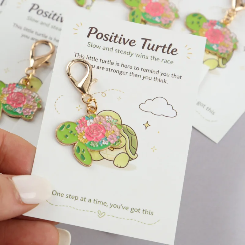 10/14pcs 2dLucky Turtle Series Keychain Set Comes with a positive turtle card Perfect party decoration gift Lucky gift Birthday