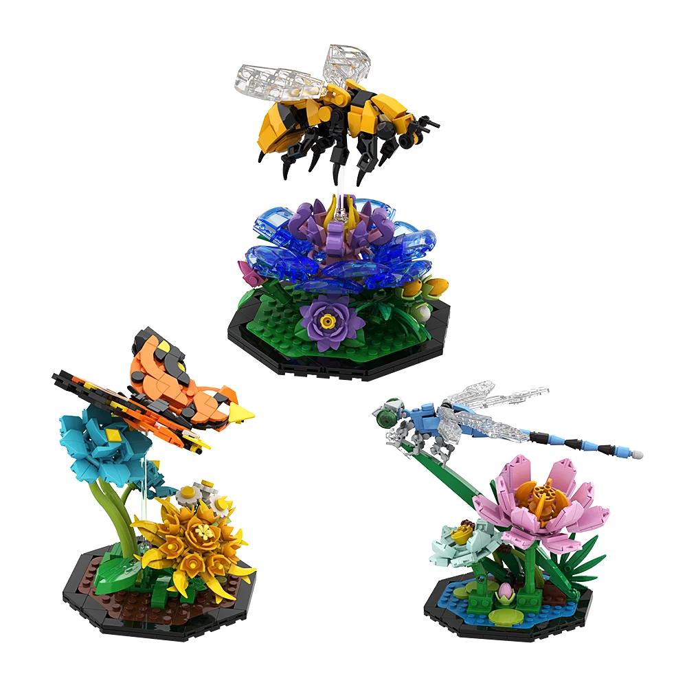 

MOC Honeybee Butterfly Dragonfly Building Blocks Set Cute Model Bee Garden DIY Bricks Educational Toys For Gift Decoration