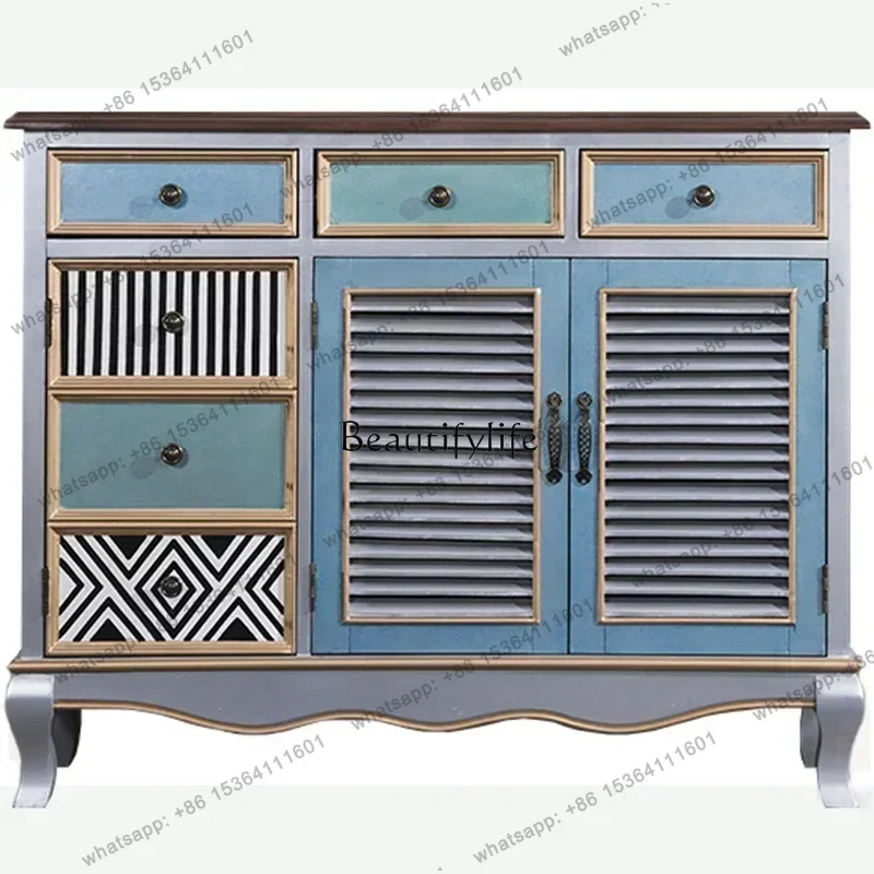 LX American Simple Shutter Door Locker European Pastoral Solid Wood Entrance Cabinet Entrance Foyerlx