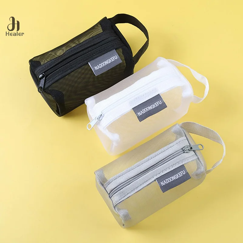 Mesh Cosmetic Bag Mesh Makeup Bags Transparent Mesh Zipper Pouch For Offices Travel Storage Bags Toiletry Bags Makeup Pouch