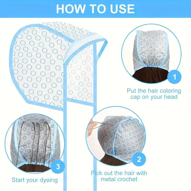 قبعة احترافية للاستخدام المنزلي في الصالونات مع خطاف كروشيه مدمج - رأس صبغ الشعر قابل لإعادة الاستخدام #2