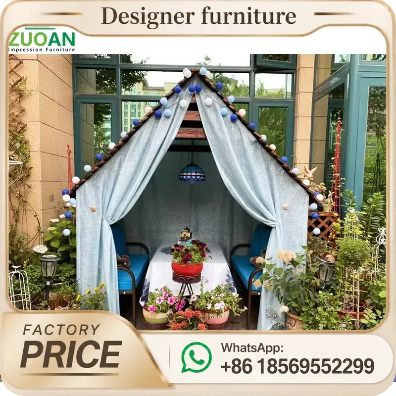 WPC Pavilion Gazebo Outdoor Wooden Garden Bar Restaurant Small House Waterproof Durable Structure For Backyard Patio Decor