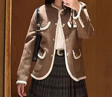 

Women's round neck casual long sleeve jacket single breasted office ladies elegant tops