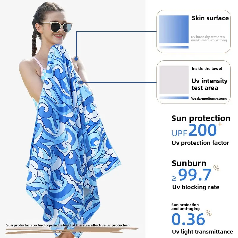 

Fine fiber beach towel, double-sided fleece, European and American style, absorbent, quick-drying, swimming printed bath towel s