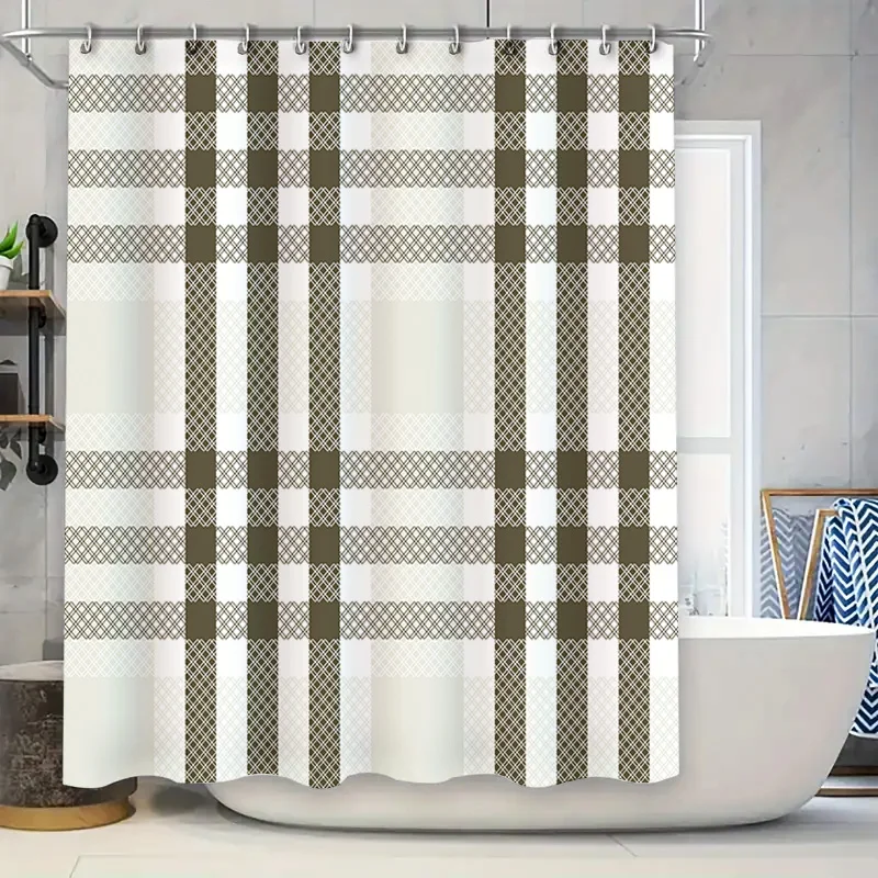 

Современная клетчатая занавеска для душа, декоративный коврик для ванной, водостойкая полиэфирная ткань, водонепроницаемые аксессуары для ванной комнаты, набор украшений