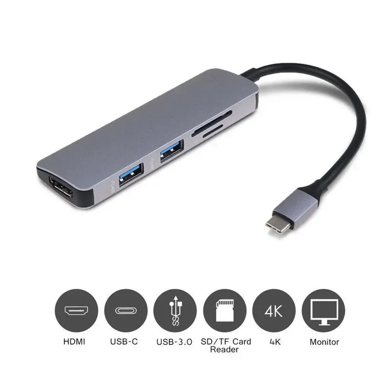 High Speed 5-in-1 Type C to OTG Smart Card Reader 4K HDMI USB 3.0 Hub For PC CF TF SD Memory Card Reader Adapter For Mac OS