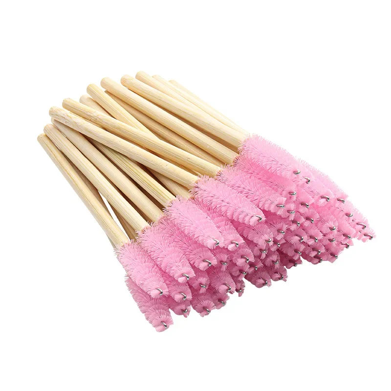 Practical 50pcs Bamboo Handle Disposable Silicone Eyelash Brushes Eyebrow Extension Mascara Wands Applicator Women Makeup Tools