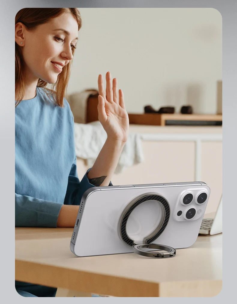 Magnetischer Handy-Fingerringhalter für Magsafe-Handy, doppelseitiger Magnetständer, Kohlefaser-Doppelring-Schnalle für iPhone 17 – Detail 10