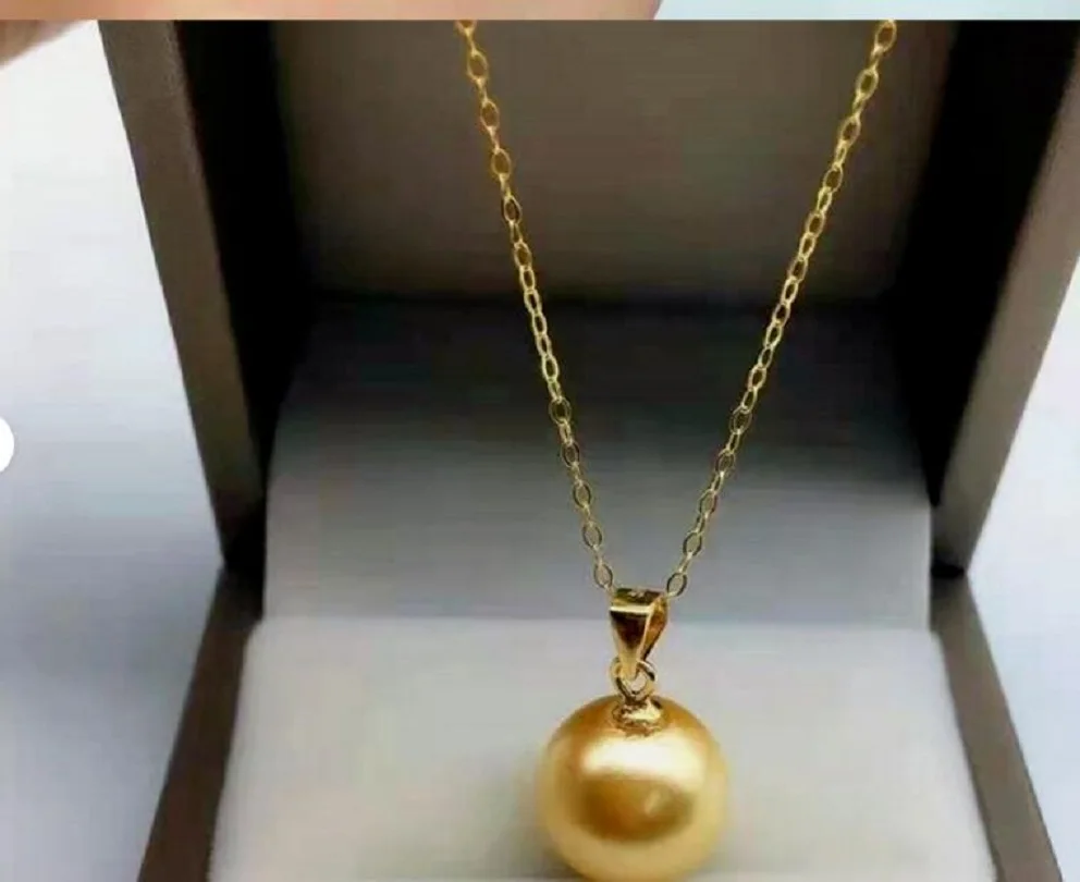 

HUGE AAAAA 11-12MM SOUTH SEA ROUND GOLDEN PEARL PENDANT NECKLACE 18" 925s