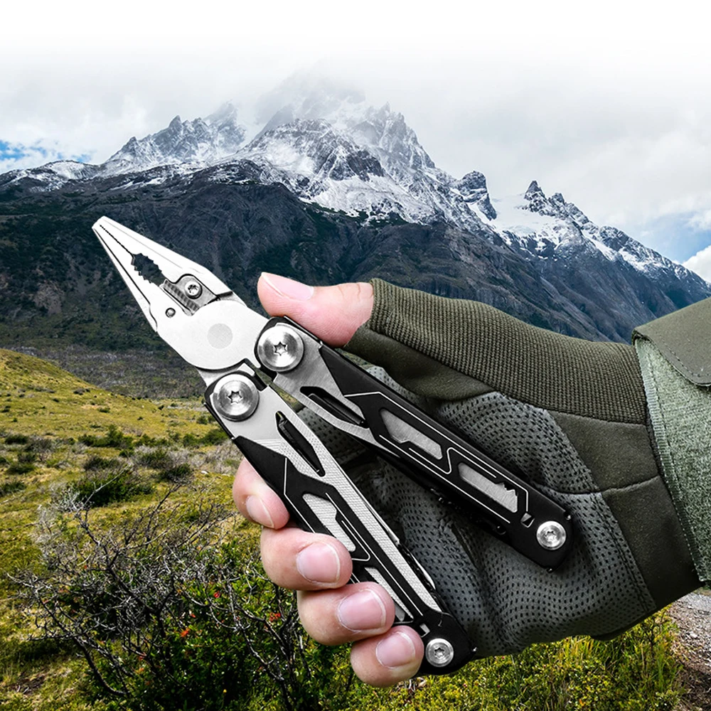 17-in-1 Multitool Camping Folding Knife Multifunctional Pliers Scissors Cutter with Nylon Sheath Survival Gadgets Knife for Men