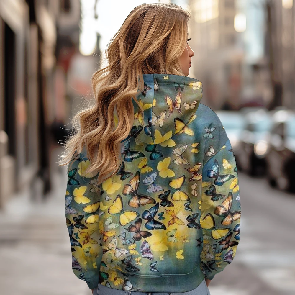 Women's Cotton Jacket,Female Solid Loose Puffer Hooded,Retro Patterned Butterfly Print Hooded Short Jacket Winter Coat Women