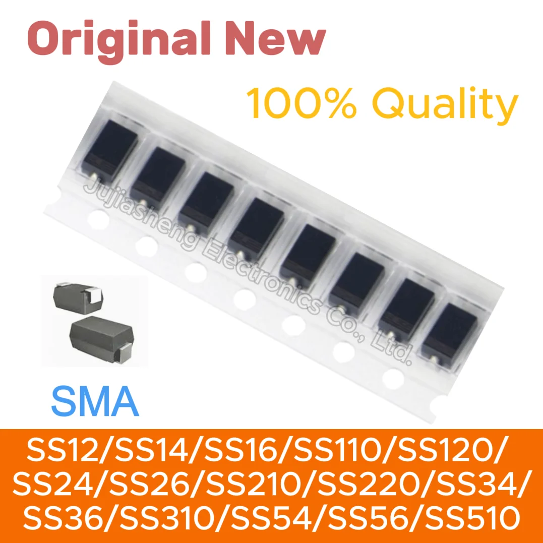 

100piece Schottk SS12 SS14 SS16 SS110 SS120 SS24 SS26 SS210 SS220 SS34 SS36 SS310 SS54 SS56 SS510 SMA DIODE integrated circuit