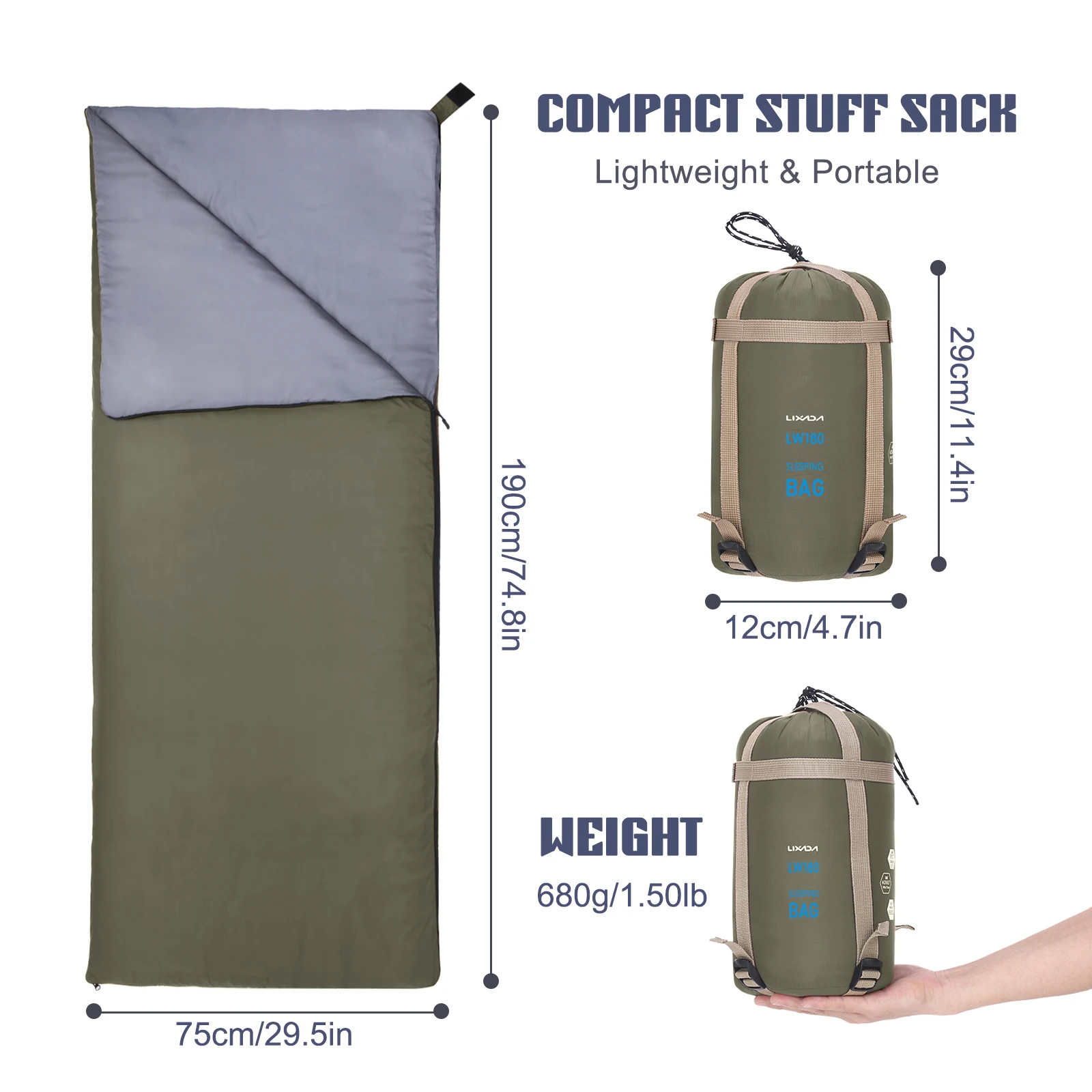 LIXADA Envelope Sleeping Bag Adult Camping Outdoor Mini Walking beach Sleeping Bags Ultralight Travel Bag Spring Autumn