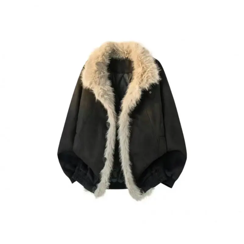 

Утепленное мужское пальто в американском стиле с большим меховым воротником, приталенное, в стиле ретро, из хлопка, корейская версия, повседневное, модное