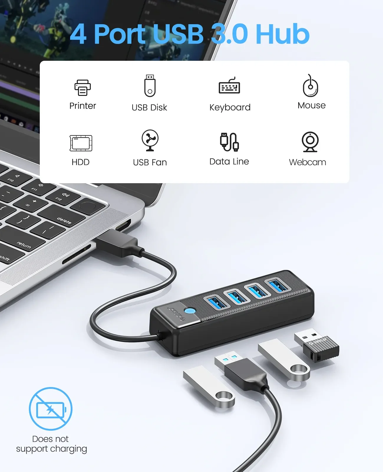 ORICO-Multi Type C Splitter 4 Ports USB 3.0 HUB 5Gbps High Speed OTG Adapter for PC Computer Accessories Macbook Pro