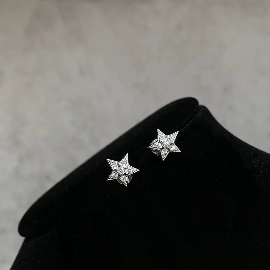 New 2025 Trend Hot Brand Anniversary Gifts Full Zircons White Gold Pure 925 Sliver Meteor Star Earrings For Women Luxury Jewelry