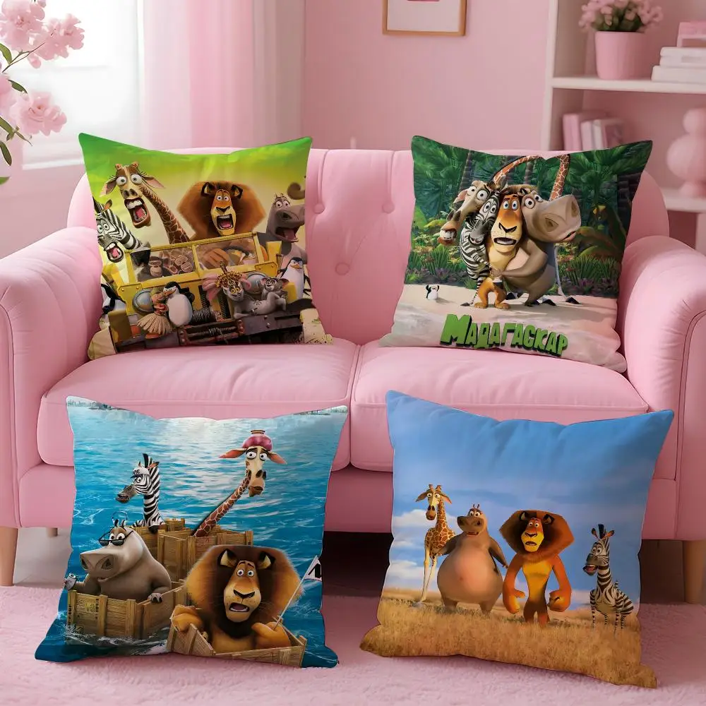 animation Madagascar Cushion Cover Soft Washable Pillowcase Cushion Cover for Sofa Bed Car Travel Office Home Decor