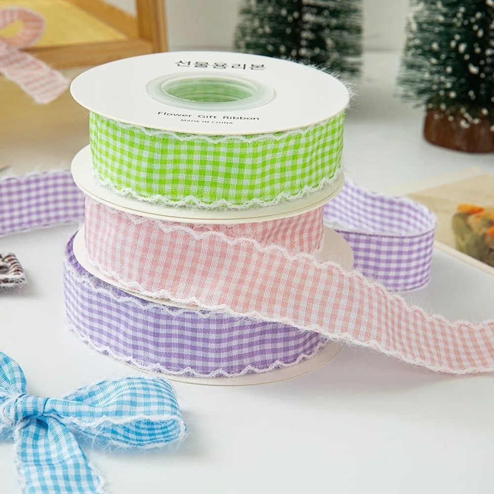 1cm Width Gingham Plaid Ribbon Frayed Edge 2.5cm Width Checkered Ribbon Plaid Design Checkered Pattern Frayed Edge Ribbon
