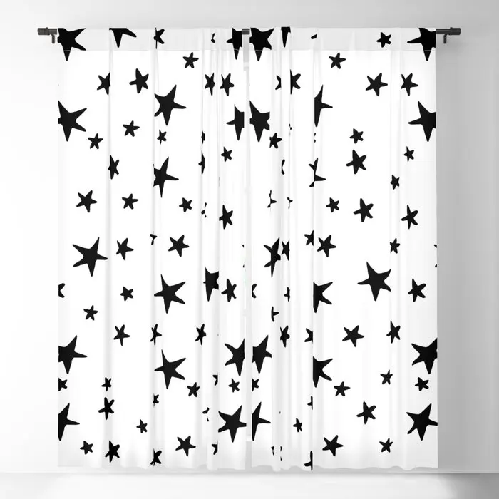 

Stars - Black On White Blackout Curtains 3D Print Window Curtains For Bedroom Living Room Decor Window Treatments