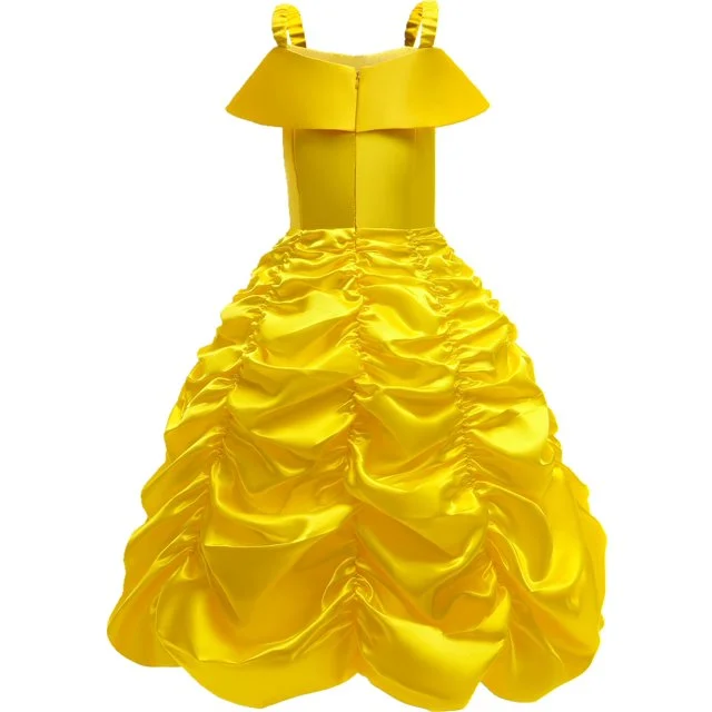 Vestido de baile princesa Belle para meninas, babados, beleza e a fera, fantasia de cosplay infantil, Carnaval e Halloween, 2024