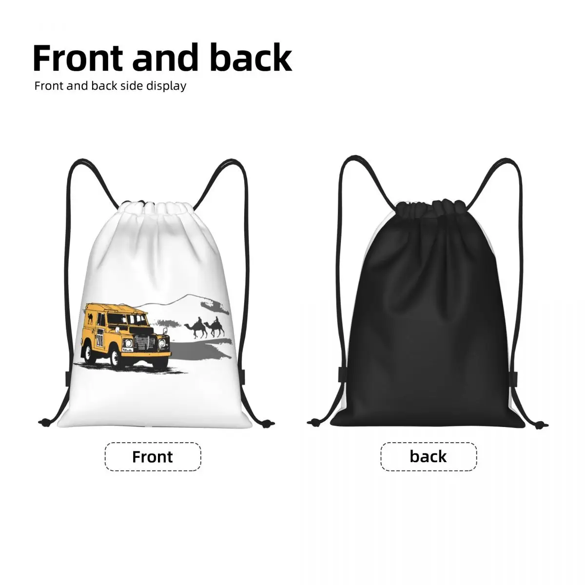 Yellow Car Desert Trophy Drawstring Backpack Sports Gym Bag for Men Women Shopping Sackpack