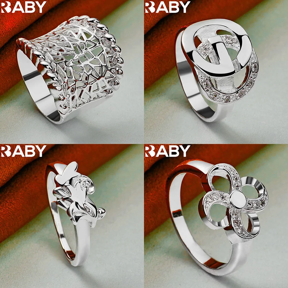 

URBABY 925 Sterling Silver Size 7-10 Geometric Ring For Women Men Fashion Jewelry Charm Grace Wedding Engagement Accessories