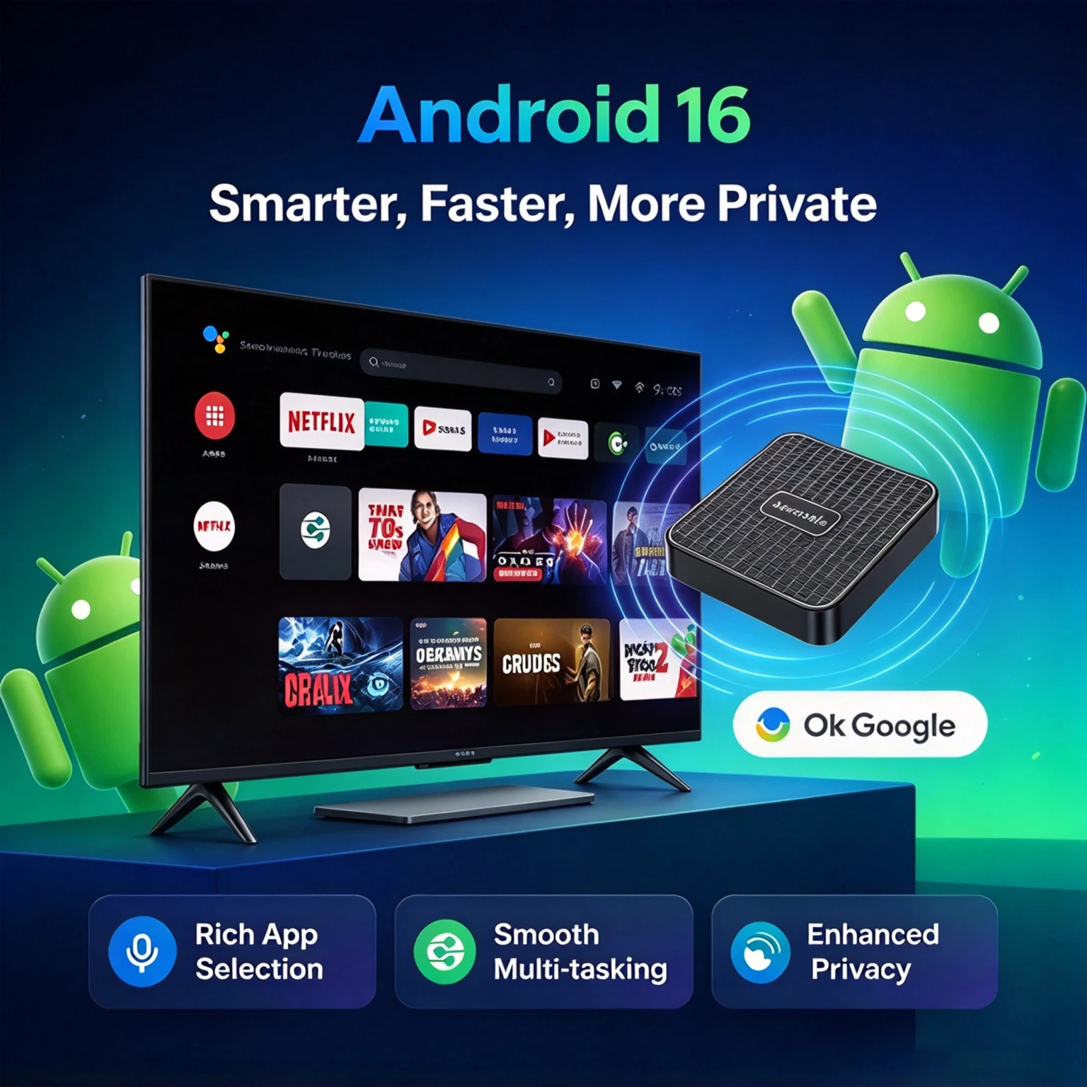 Android 16 Smart TV Box Rockchip RK3518 Smart Home Theater T8S 8K Google Assistant Bluetooth 6.0 Dual UI 8GB 128GB Media Player