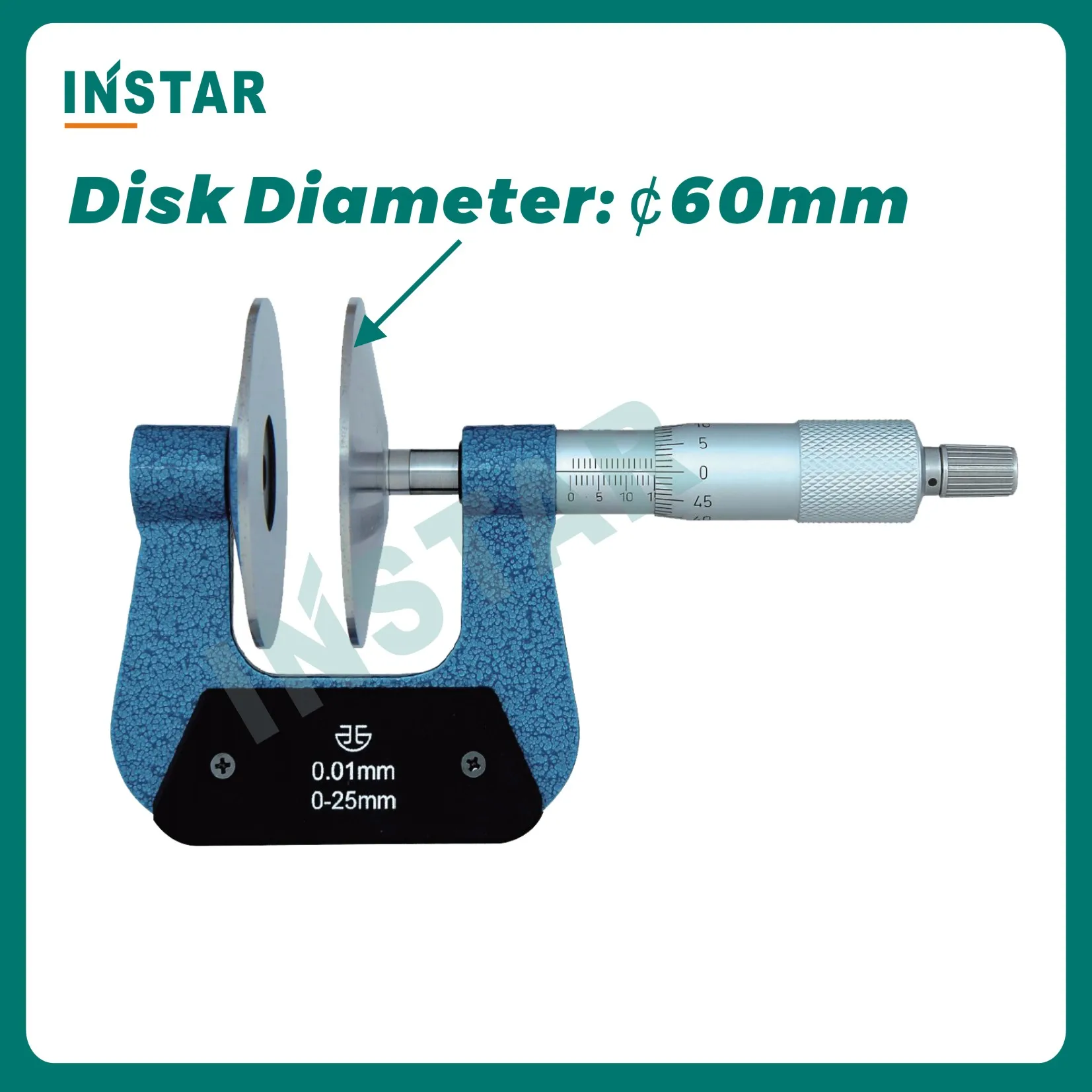 Large Disc Micrometer Diameter 60mm 0-25MM 0.01mm Industrial Quality DIN Grade Outside 25-50MM 50-75MM, 75-100mm