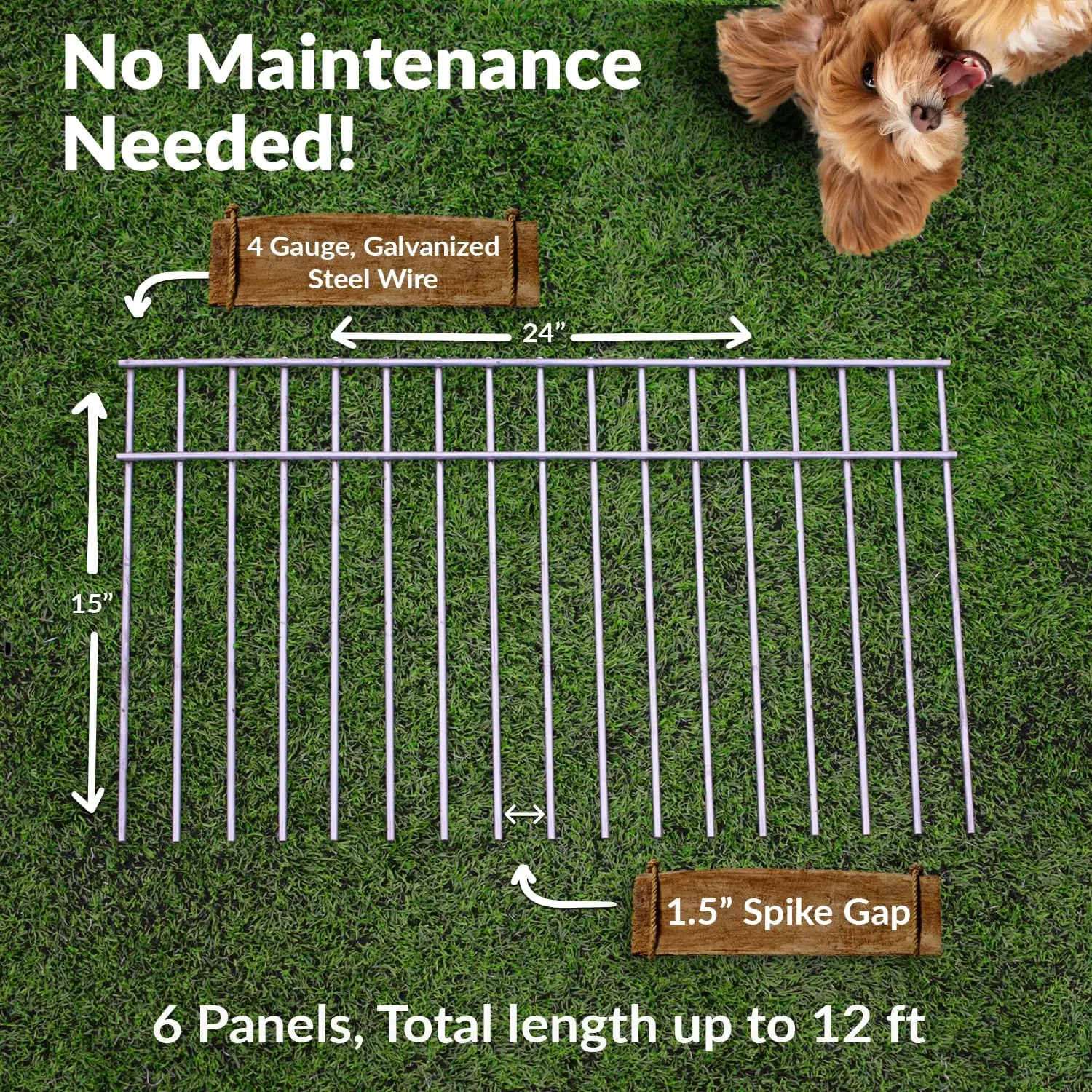 Yard and Patio Outdoor Use, Decorative, No Dig, 24”(L) x 15”(H), 6 Pack Animal Barrier Fence for Dogs and Rabbits