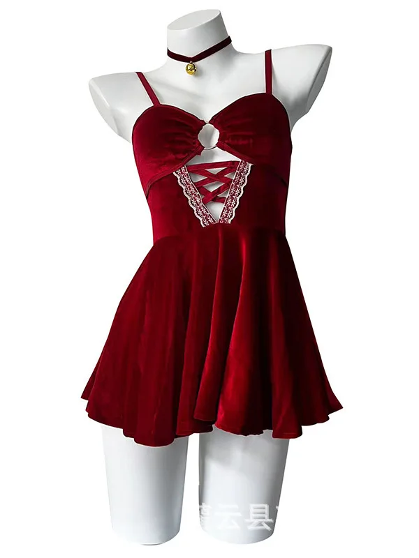 Pigiama appassionato Flirting Sling Dress Trasparente Donna Solid Lace Scava Fuori Sexy Canotta di velluto Cravatta corta Hop Backless ZHP2