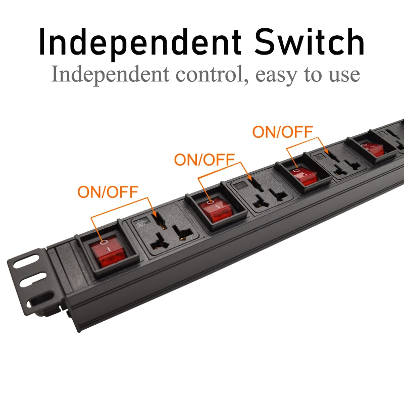 19 inch PDU 1U Network Cabinet Rack Power Strip Distribution 16A Universal Outlets Break Switch EU/UK/US/AU Plug Socket 2m Cord