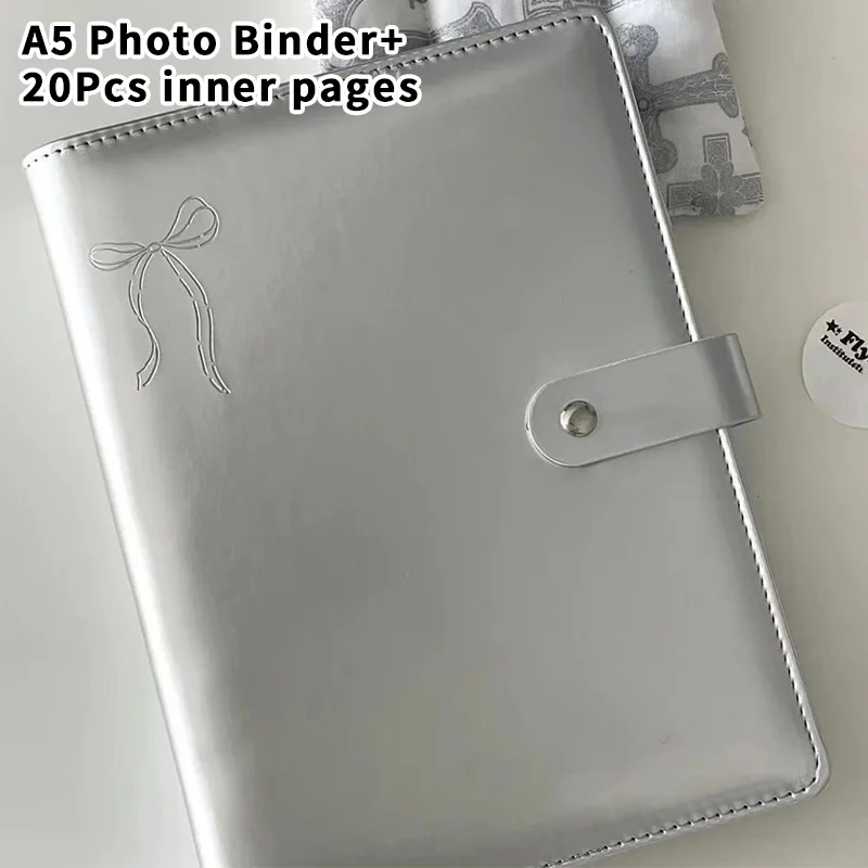 

A5 PU Leather Silver Album with 20PCS 4grids Inner Pages Idol Photocards Collect Binder INS Kpop Photo Card Storage Book