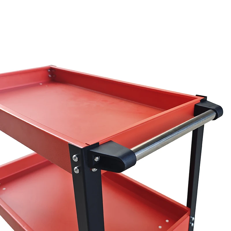 LEADLOONG مقعد إصلاح السيارات 3 طبقات عربة أدوات دوارة، سعة 330 رطل، أحمر، 3 أرفف عربة أدوات فولاذية للمرآب، ورشة عمل