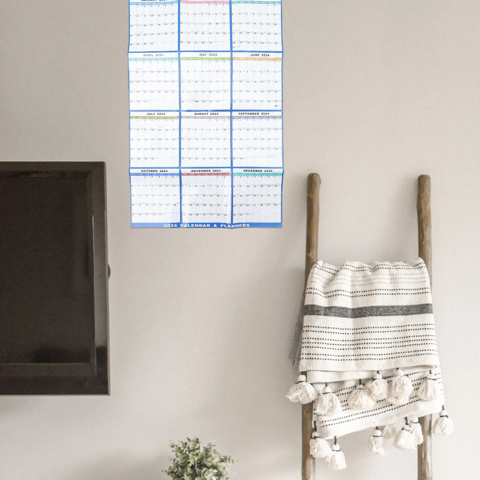 1Set Sturdy Clear Printed Hanging Wall Calendar 2024 English Monthly Calendar for Family Daily Use Appointment Tracking Office