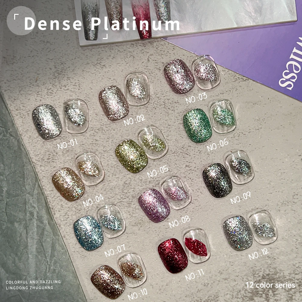 Vendeeni 12 Colors/set High Density Platinum Gel Nail Polish Flash Glitter Nail Varnish Broken Diamond Gel Lacquer With Display