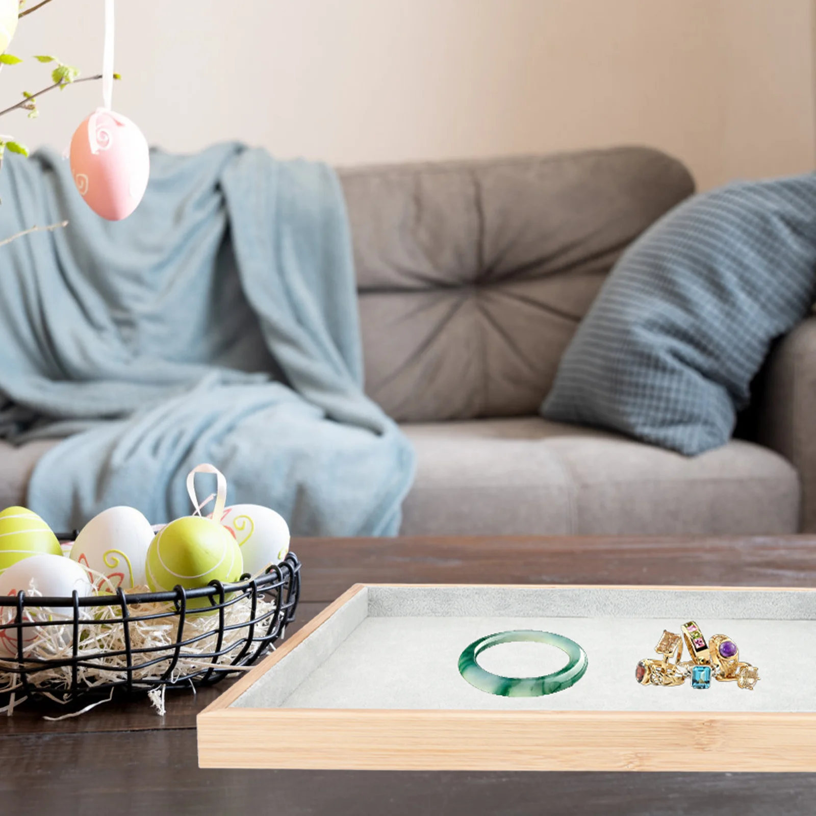 Bamboo Jewelry Display Tray Stylish Organizer for Home Shop Use Necklace Ring Holder Storage Plate Jewelry Plate