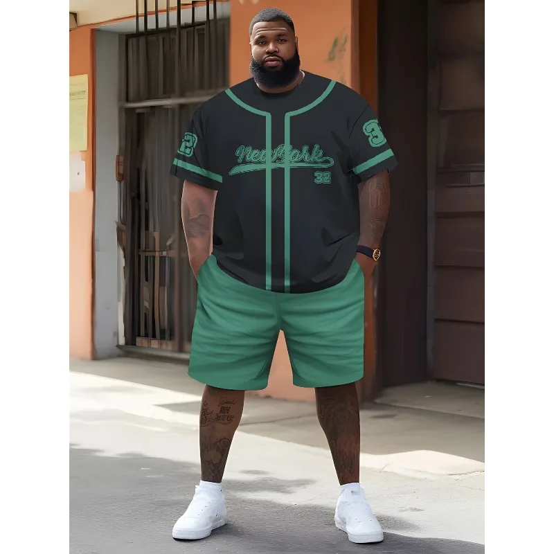 

2025 Latest Summer Men's 2-piece 3D Digital Printed Short Sleeve Shorts Set Fashionable Simple Large Casual Outdoor Sports