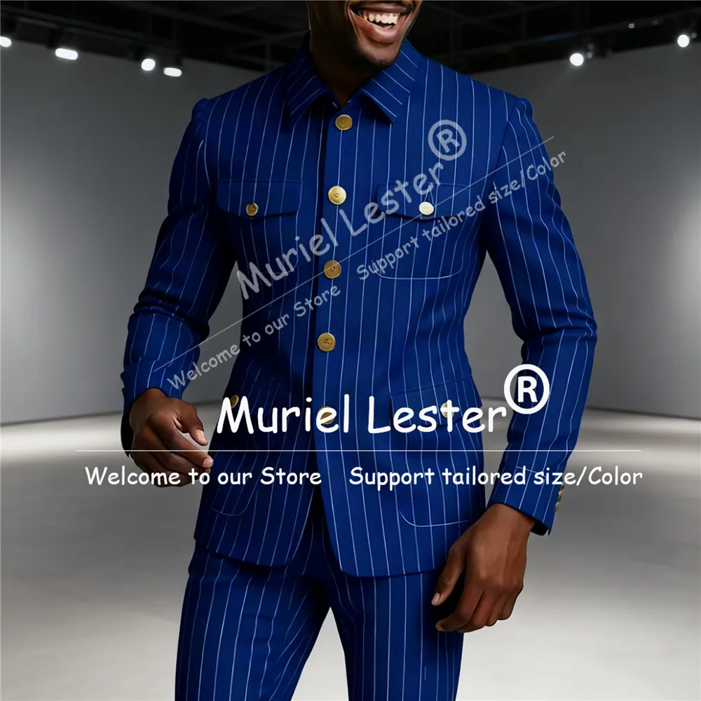 الذكور الأزياء مقلمة الرجال دعوى واحدة الصدر الوقوف طوق الحلل تخصيص 2 قطعة سترة السراويل المشارب trajes الفقرة hombre