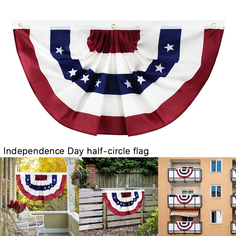 1pcs America Independence Day Flag Striped Stars Printing Pleated Fan Shaped July 4th USA National Day Half Flag Festive Bunting