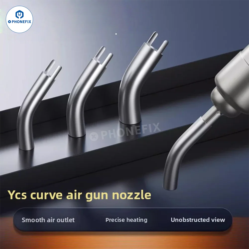 YCS 5mm 6mm 8mm 10mm Curved Air Gun Nozzles Precise Heating Smooth Airflow for CPU BGA Chip Desoldering Suitable for Microscopes