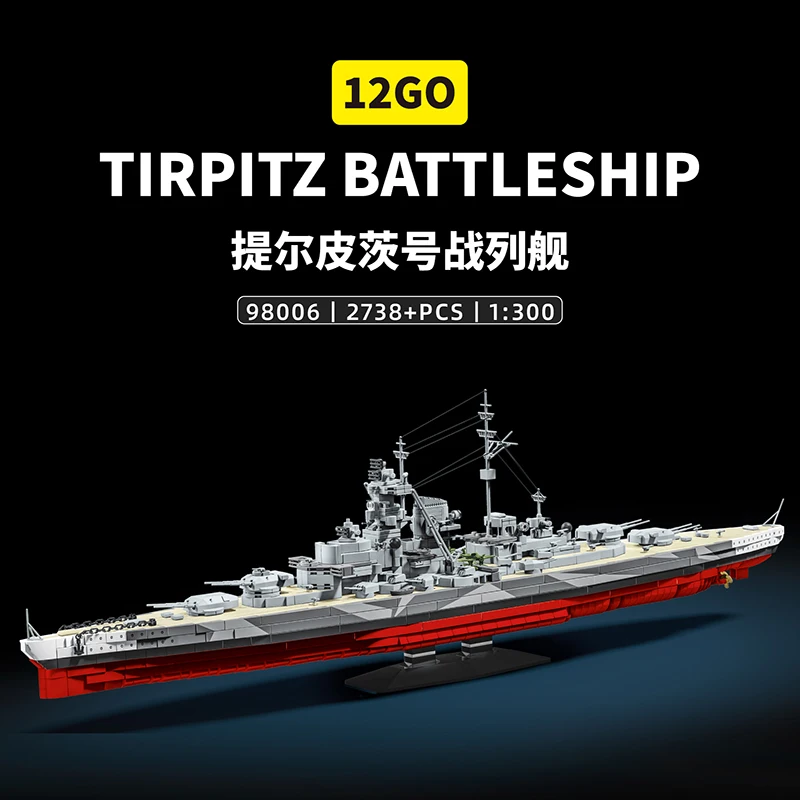2738pcs World War II German Tirpitz Battleship Assembly Model Kit Educational Toy Children's Gift Warship Series Puzzle Blocks