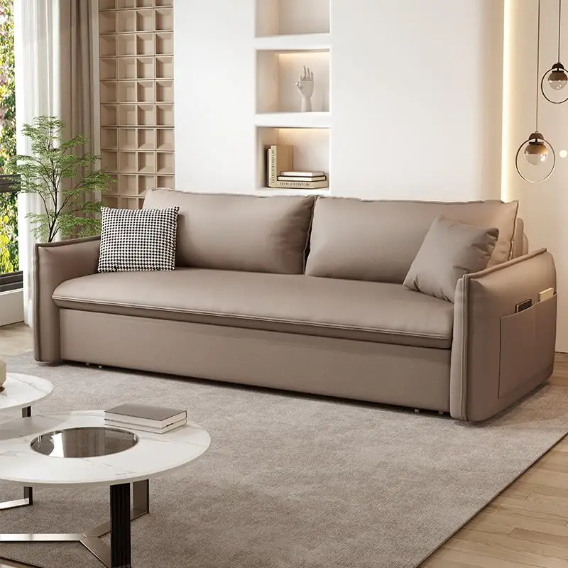

Accent Lounge Lazy Cloth Sofa Bed Folding Cream Small Living Room Solid Wood Style Dual-purpose Multi-function Couch Furniture