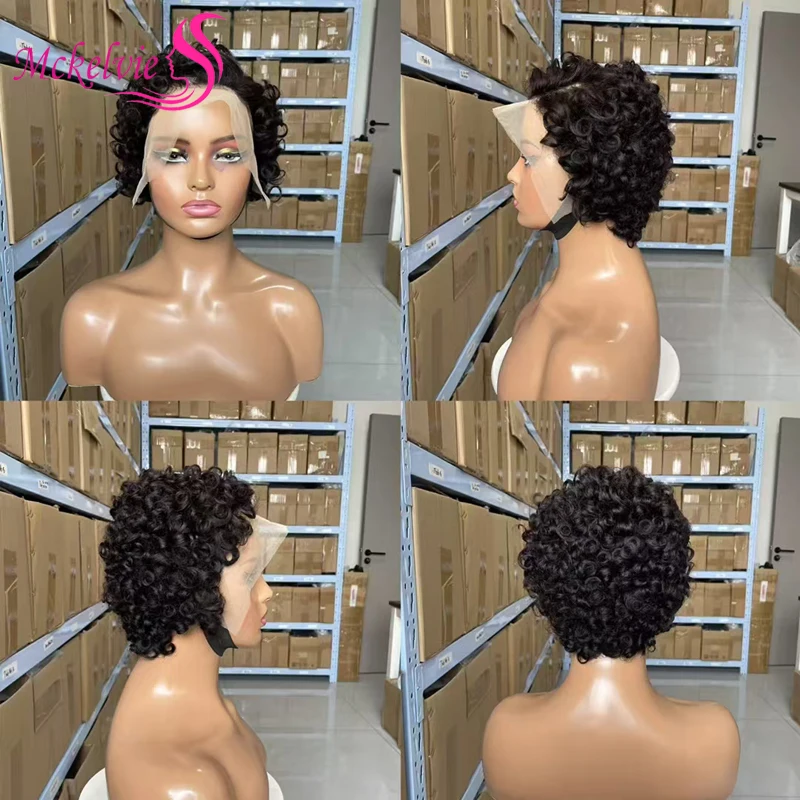 

Pixie Cut Jerry Curly Wig 13x4 Lace 100% Human Hair Brazilian Virgin Hair Transparent Lace Pre-Plucked Hairline Wig Daily Use