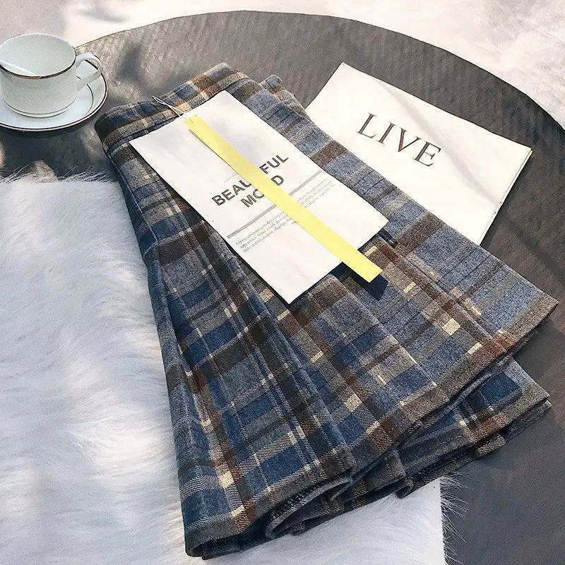 

Female Houndstooth Retro Vintage Skirt Women's High-waisted A-line Elegant Office Split Plaid Woolen Wrap Hippie Skirts G825