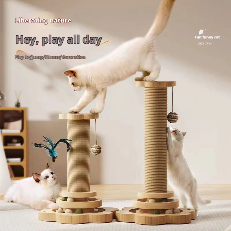 Solid Wood Turntable Cat Toys Cat Scratching Board Sisal Column Claw Grinder Wear-resistant Non-lint Pet Supplies