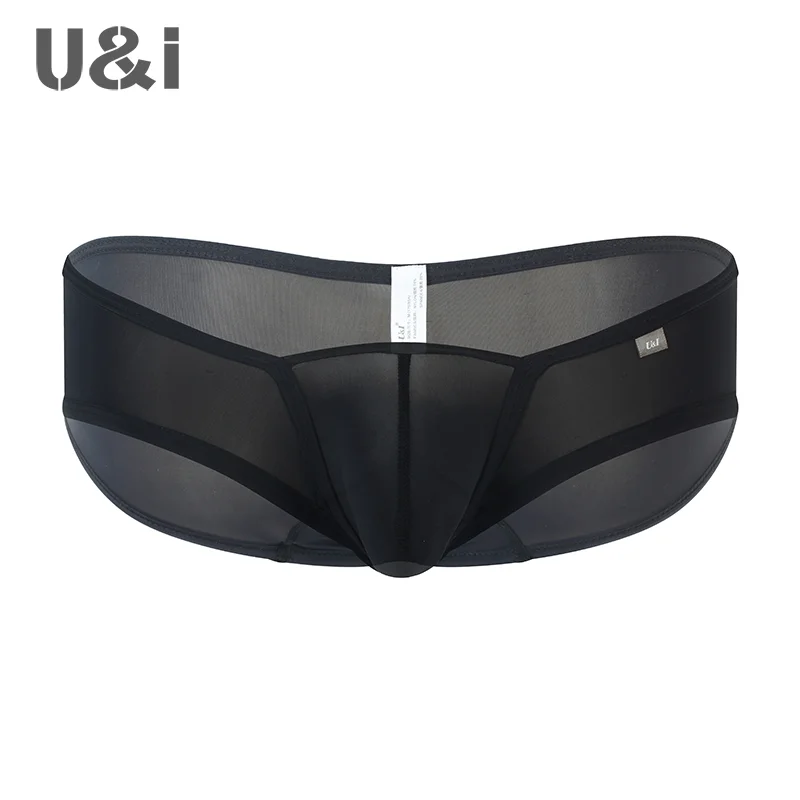 U&I underwear men\'s trendy small boxer nylon thin breathable convex scrotum support personality red low waist triangle hip lifti