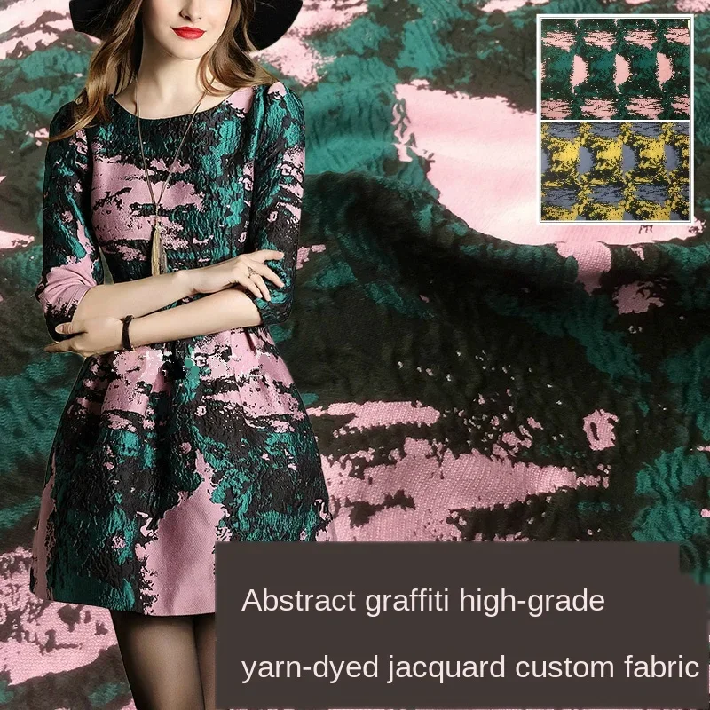 Yarn dyed jacquard fabric graffiti dress trench coat diy suit clothing European brand fashion design for sewing wholesale cloth