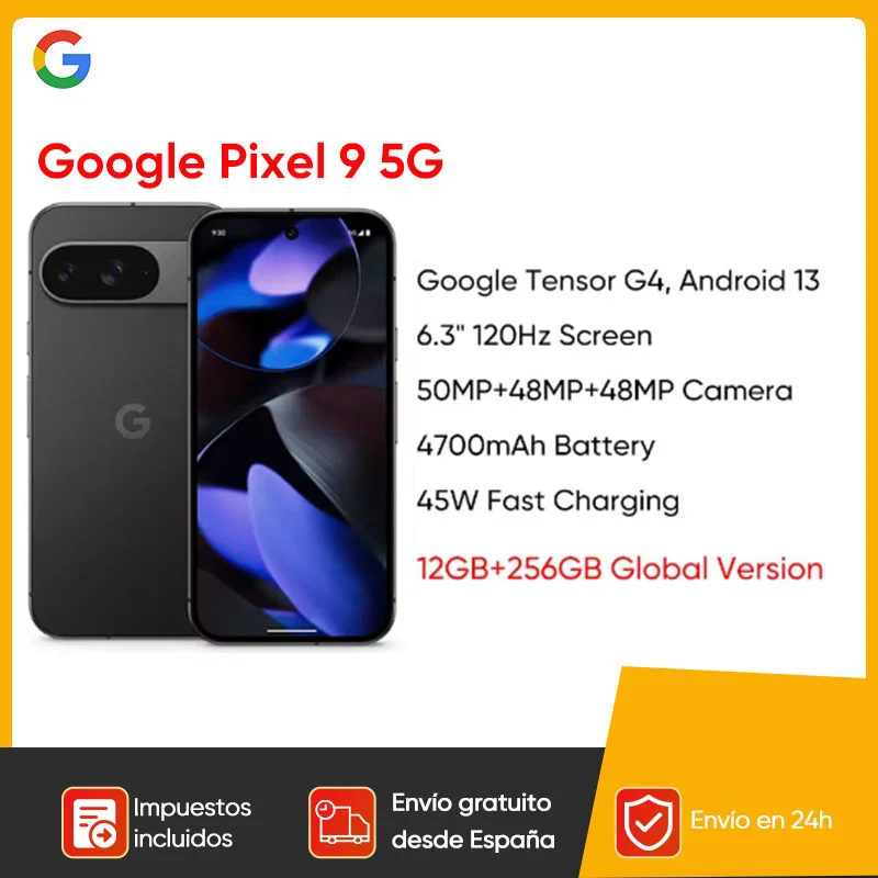 Google Pixel 9 Phone 5G Single Nano SIM and eSIM 6.3'' 120Hz Screen 12GB+256GB Storage 4700 mAh Battery 50MP Camera Android 13